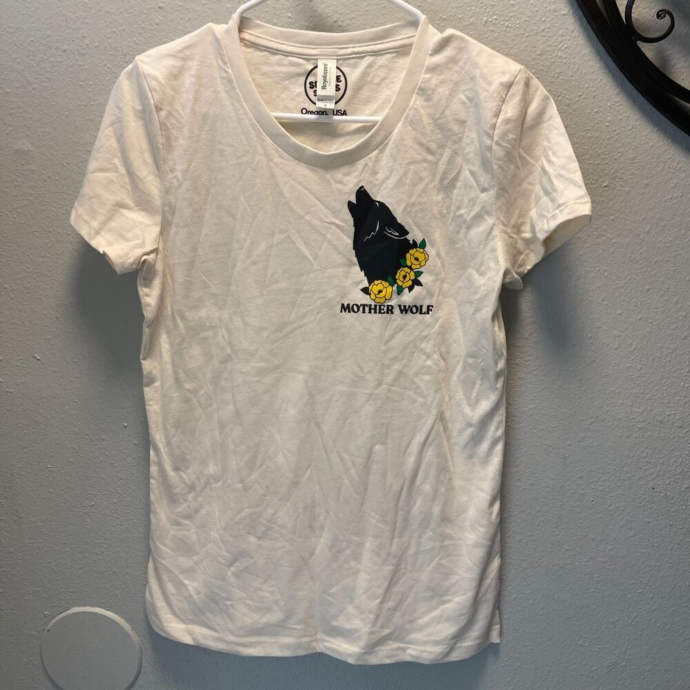 SAVAGE SEEDS‎ MOTHER WOLF Organic Cotton T-Shirt Womens Floral Wolf graphic